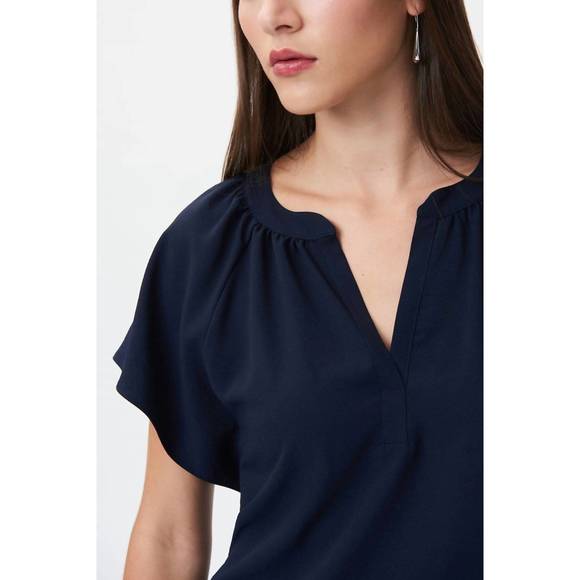 NEW JOSEPH RIBKOFF flared top with mandarin collar in midnight blue - Picture 2 of 5